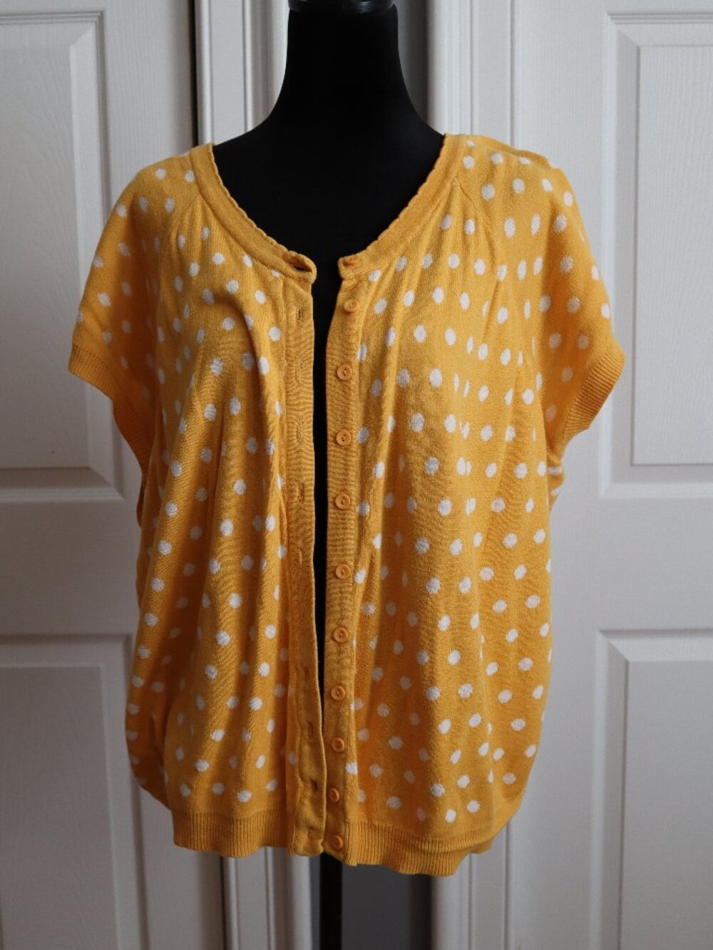 ModCloth Plus Size 3x Yellow & White Polka Dot Cardigan Sweater Retro Maximalist